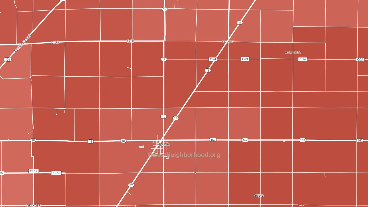 44867, OH block-group political-lean map