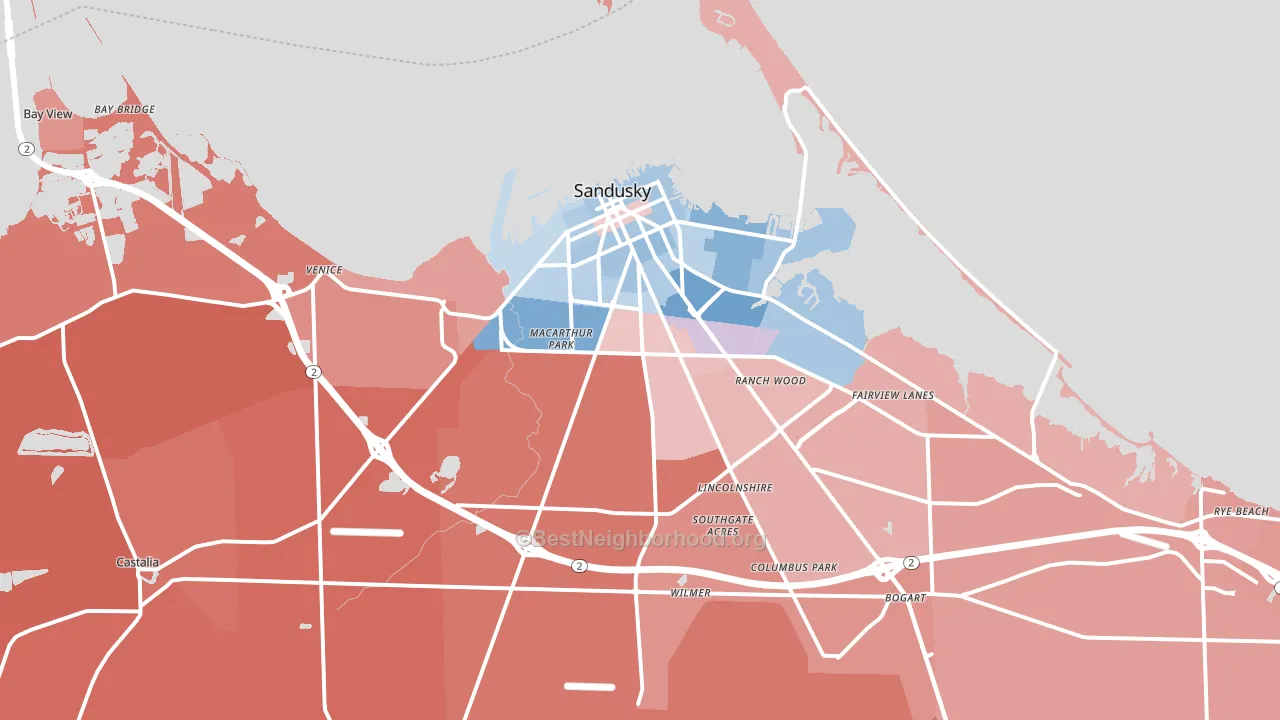 44870, OH block-group political-lean map