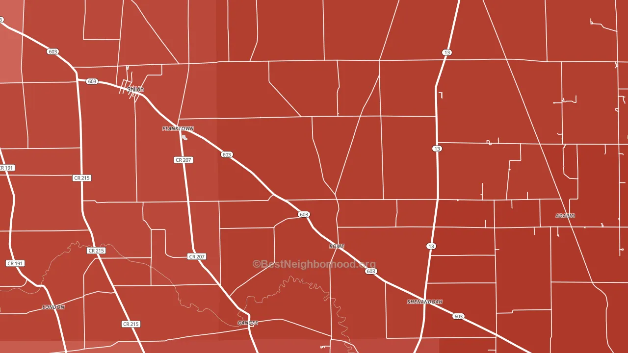 44878, OH block-group political-lean map