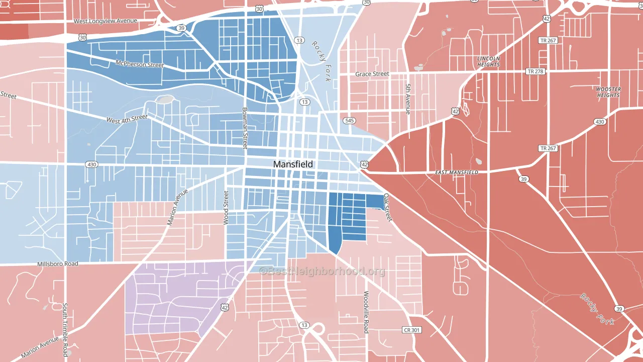 44902, OH block-group political-lean map