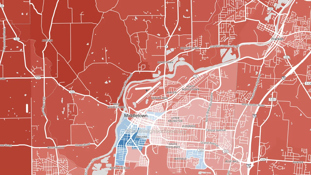45042, OH block-group political-lean map