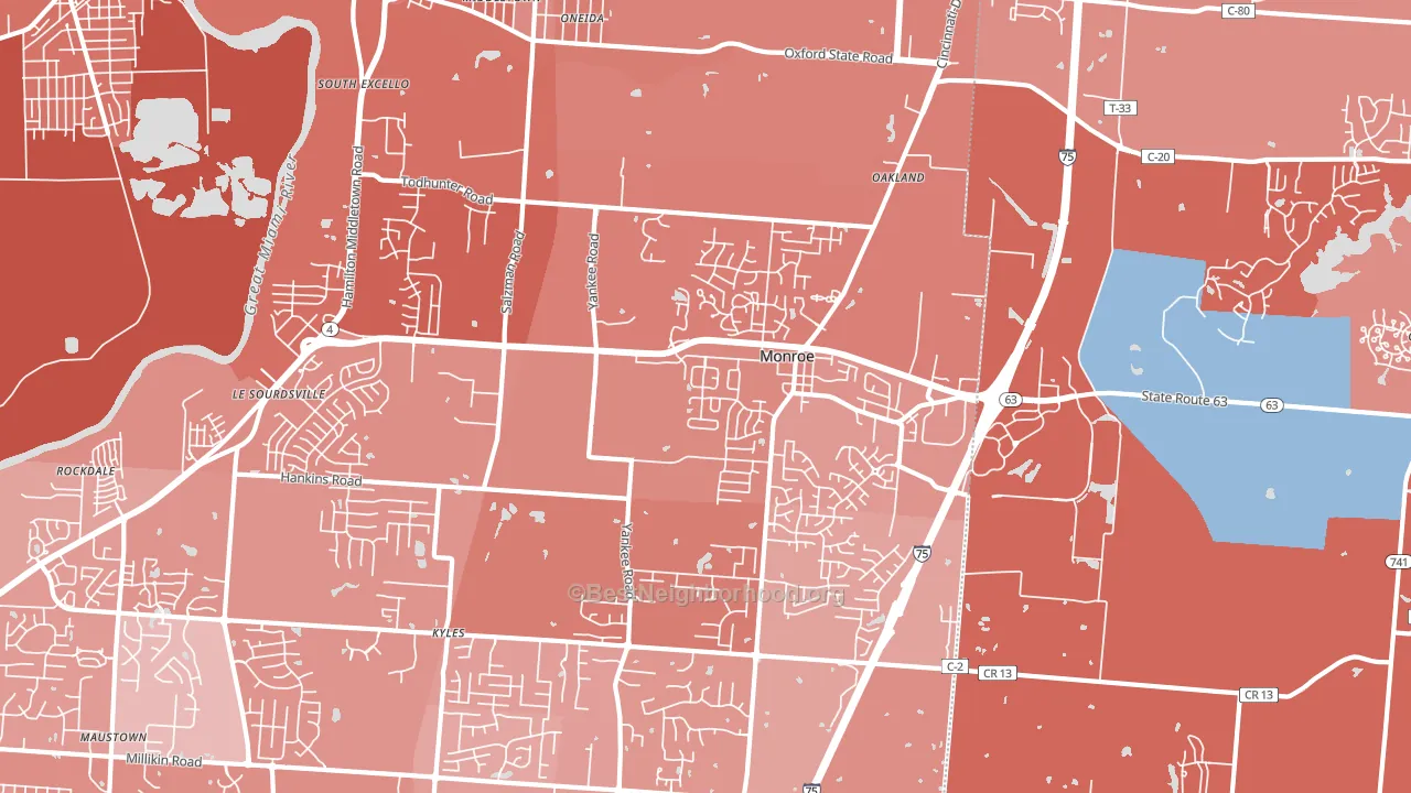 45050, OH block-group political-lean map