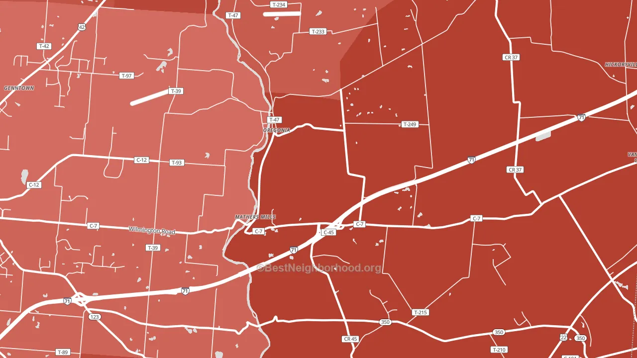 45054, OH block-group political-lean map