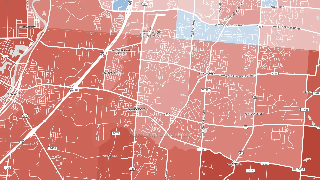 45066, OH block-group political-lean map