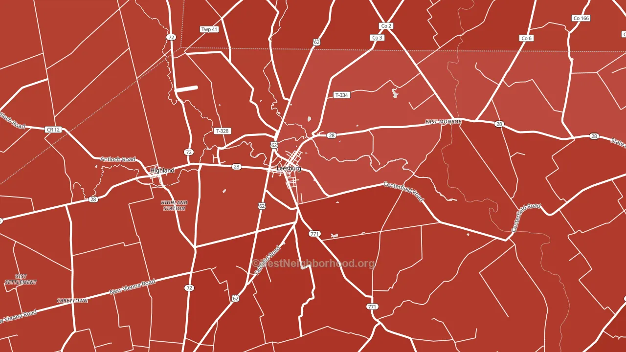 45135, OH block-group political-lean map