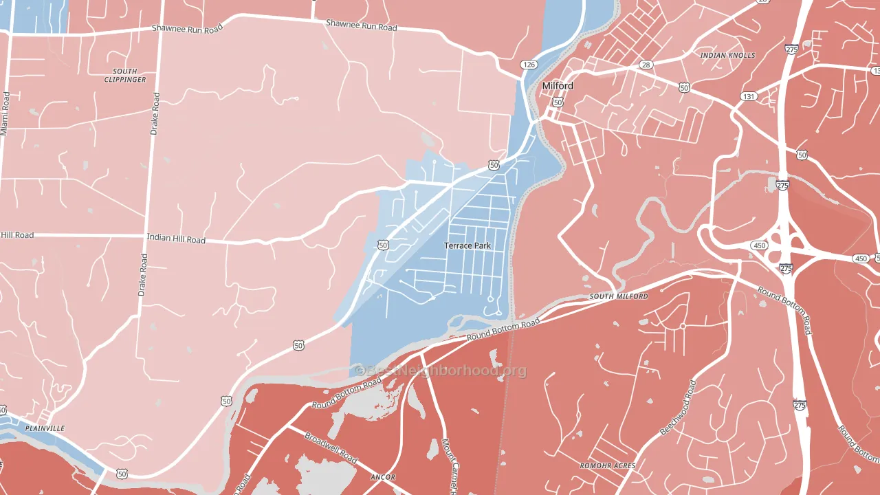 45174, OH block-group political-lean map