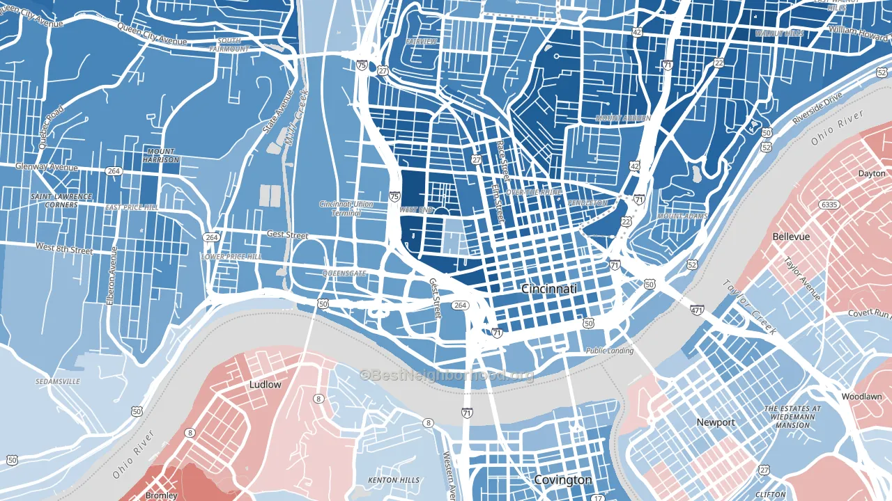 45203, OH block-group political-lean map
