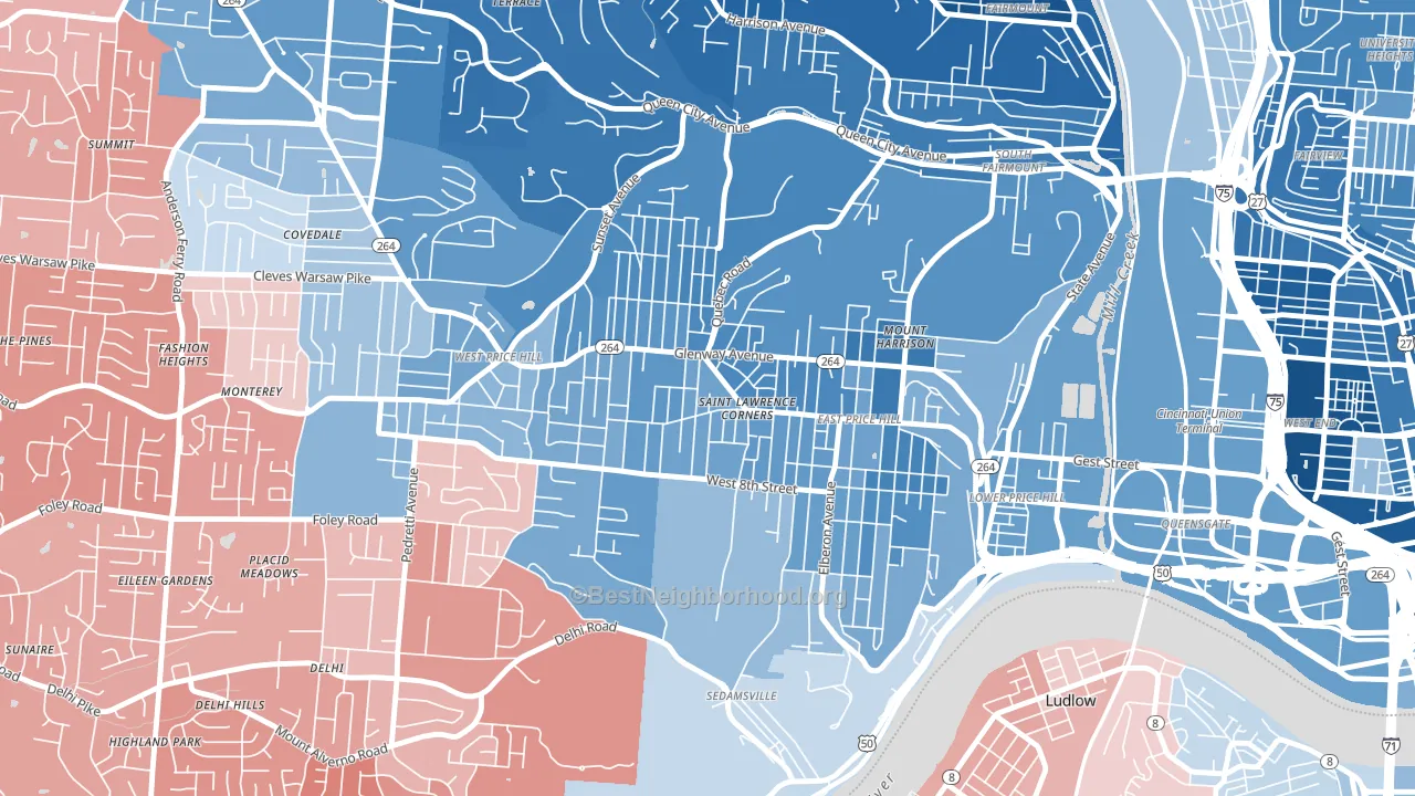 45205, OH block-group political-lean map