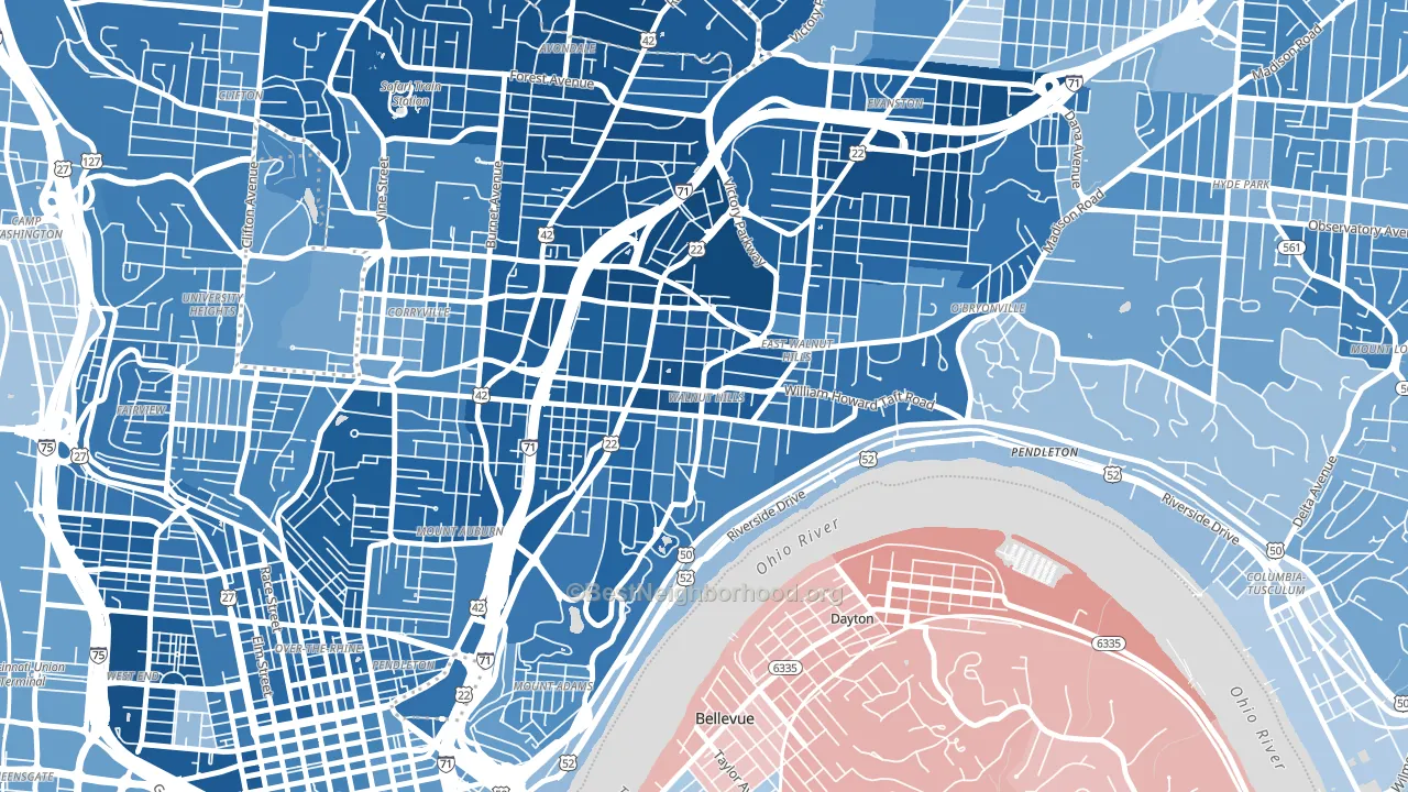 45206, OH block-group political-lean map