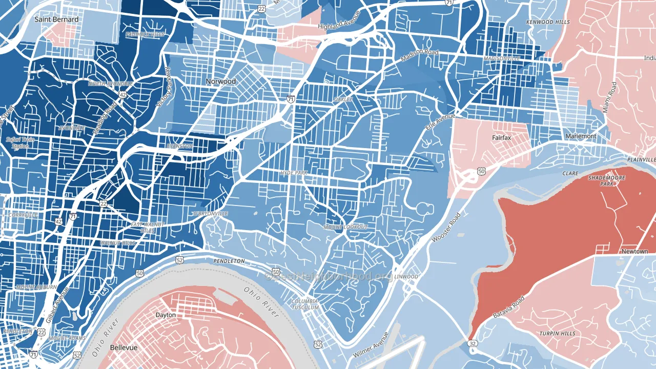 45208, OH block-group political-lean map