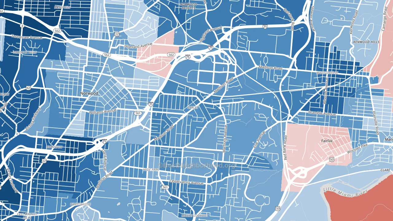 45209, OH block-group political-lean map