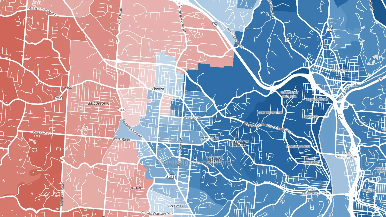45211, OH block-group political-lean map