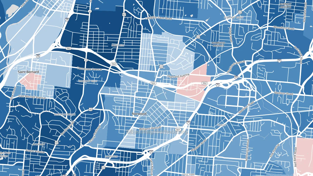 45212, OH block-group political-lean map