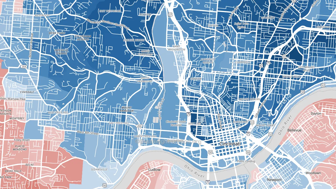 45214, OH block-group political-lean map