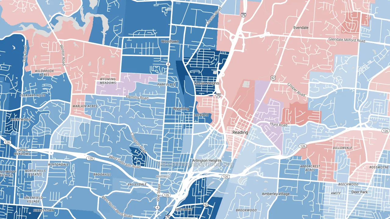 45215, OH block-group political-lean map