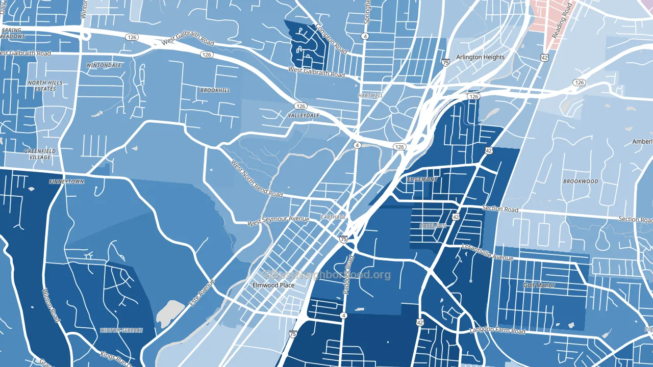 45216, OH block-group political-lean map