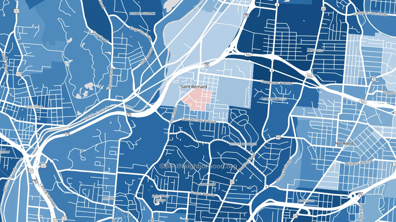 45217, OH block-group political-lean map
