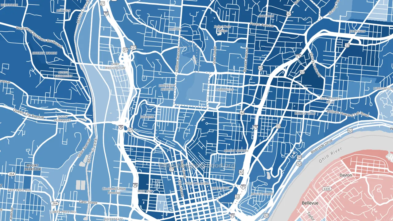 45219, OH block-group political-lean map