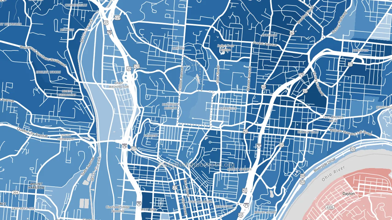 45221, OH block-group political-lean map