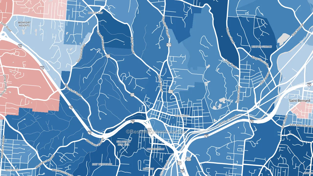 45223, OH block-group political-lean map