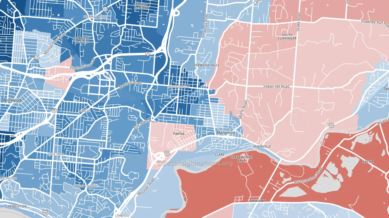 45227, OH block-group political-lean map