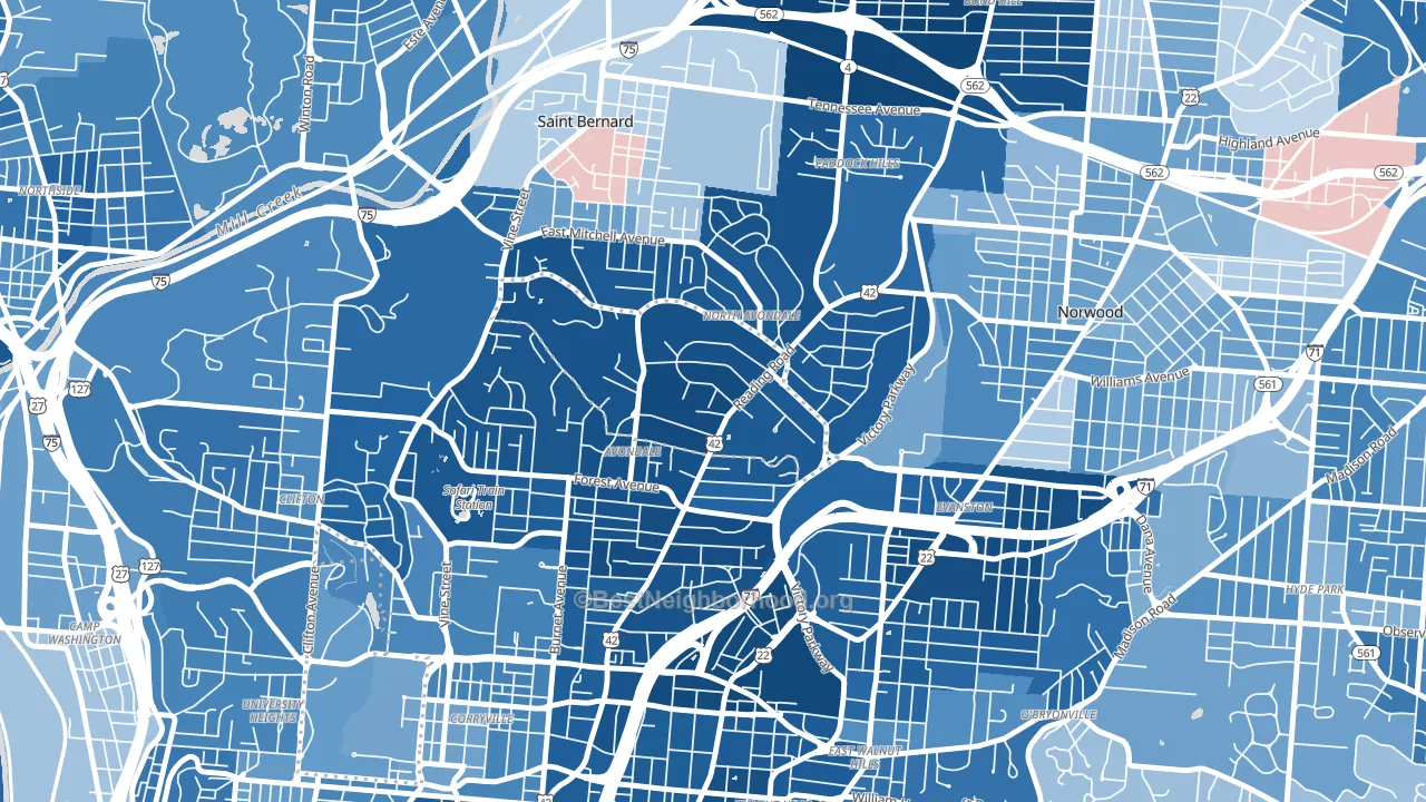 45229, OH block-group political-lean map