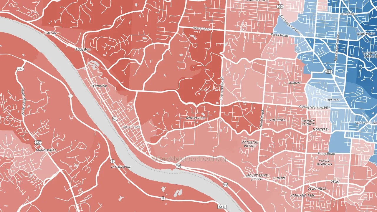 45233, OH block-group political-lean map
