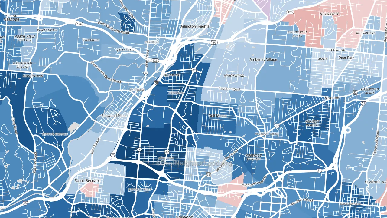 45237, OH block-group political-lean map