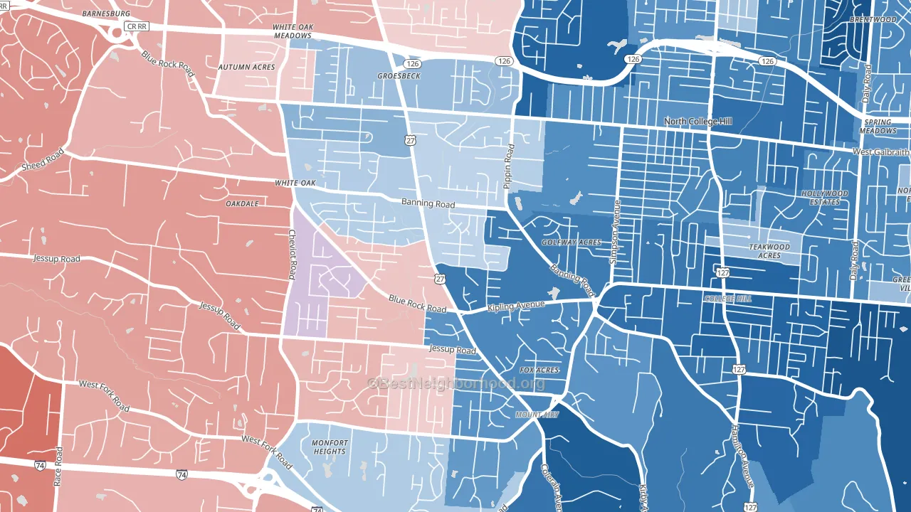 45239, OH block-group political-lean map