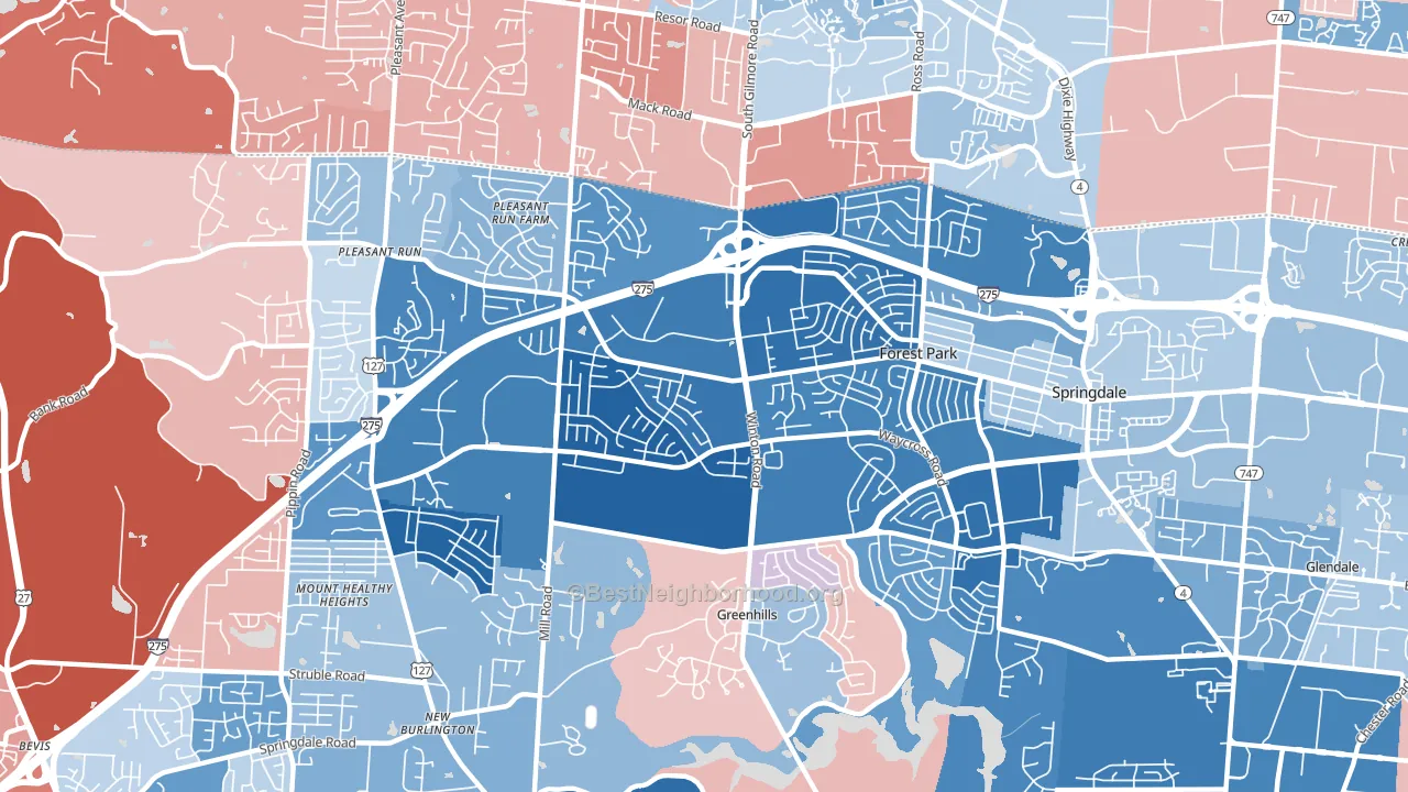 45240, OH block-group political-lean map