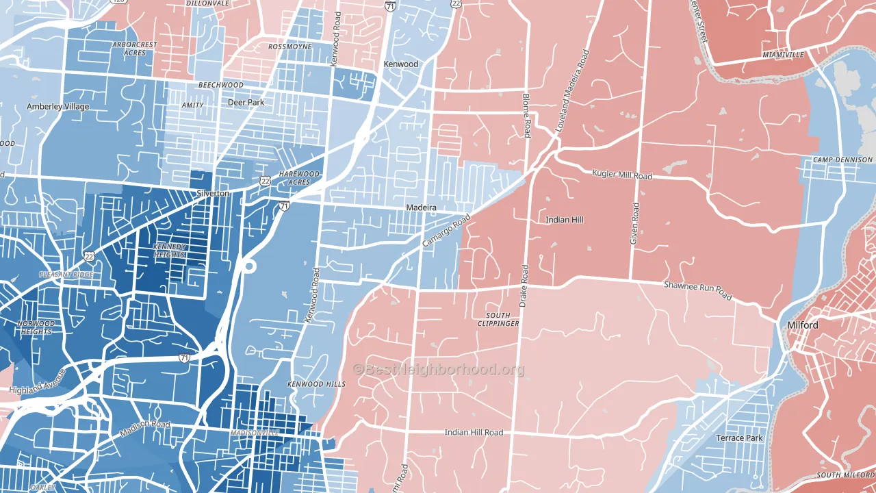 45243, OH block-group political-lean map