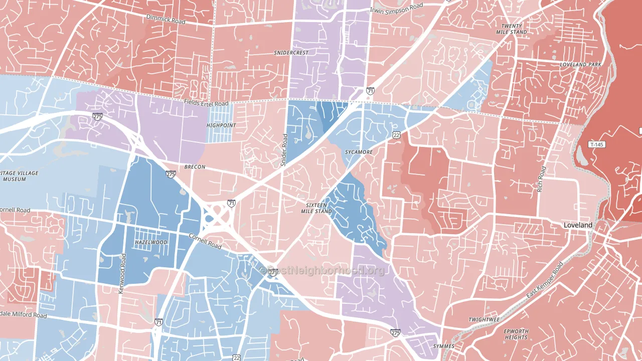 45249, OH block-group political-lean map