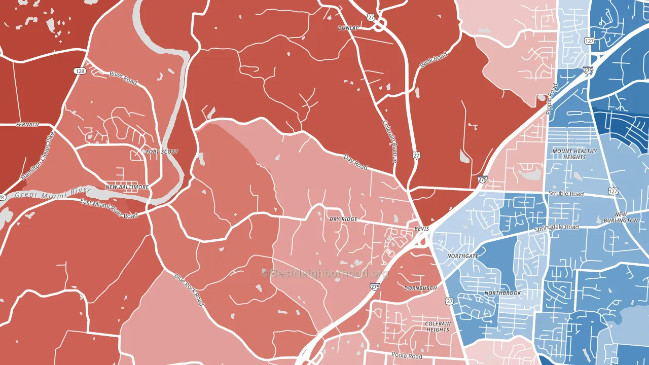 45252, OH block-group political-lean map