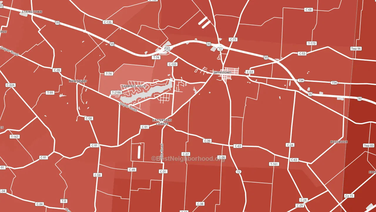 45335, OH block-group political-lean map