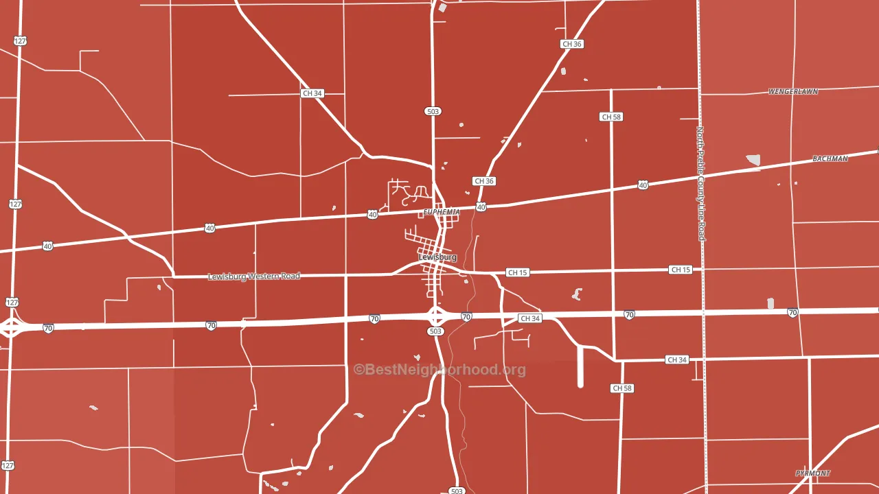 45338, OH block-group political-lean map