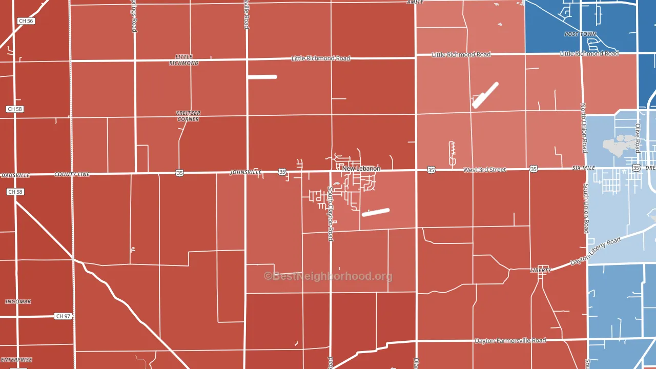 45345, OH block-group political-lean map