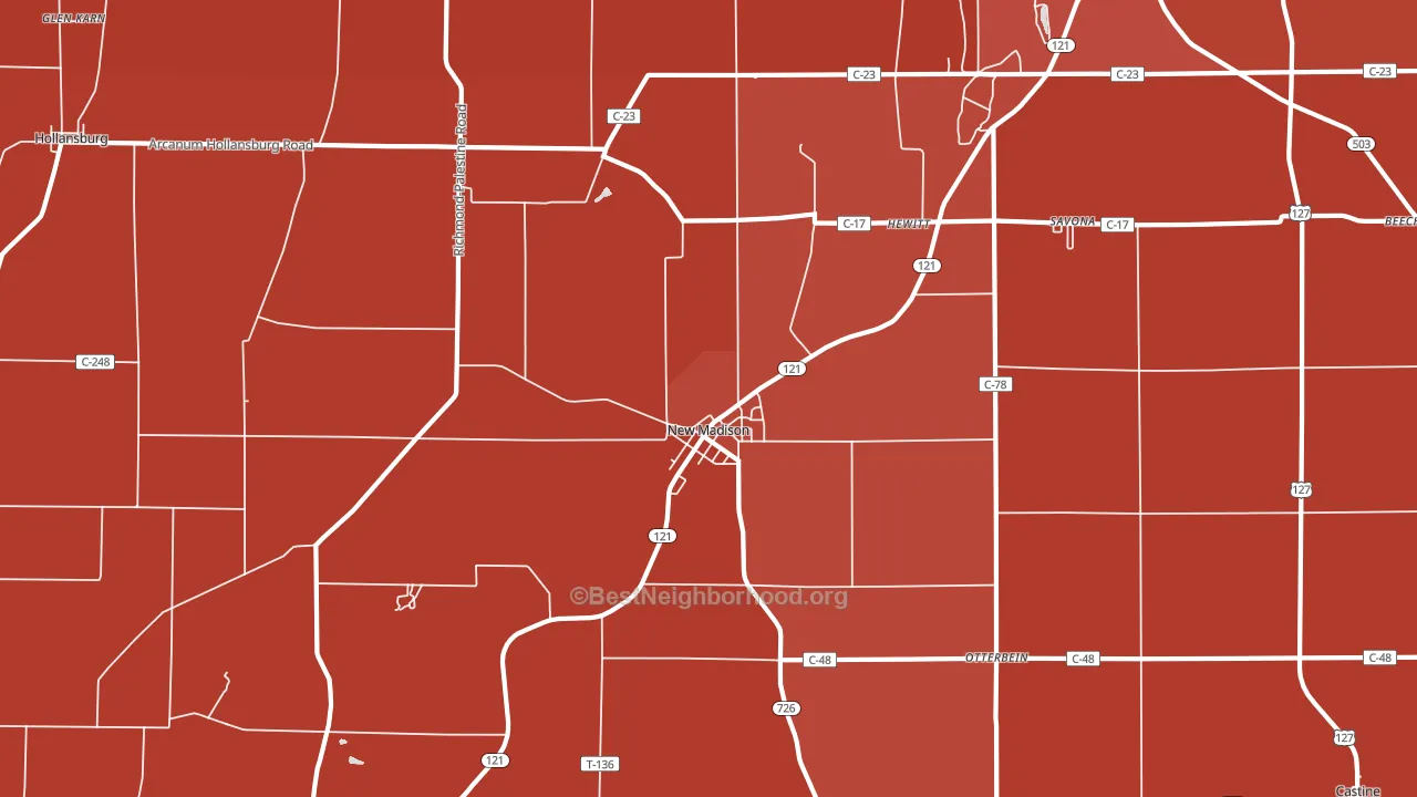45346, OH block-group political-lean map