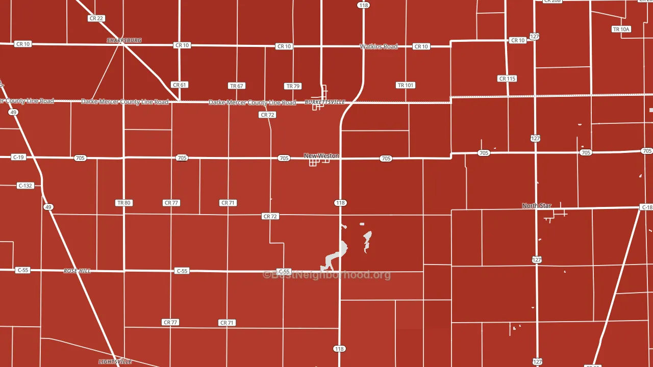 45348, OH block-group political-lean map