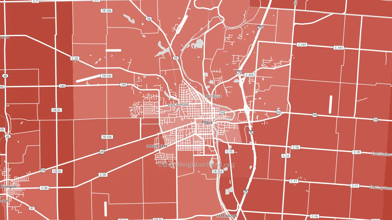 45356, OH block-group political-lean map