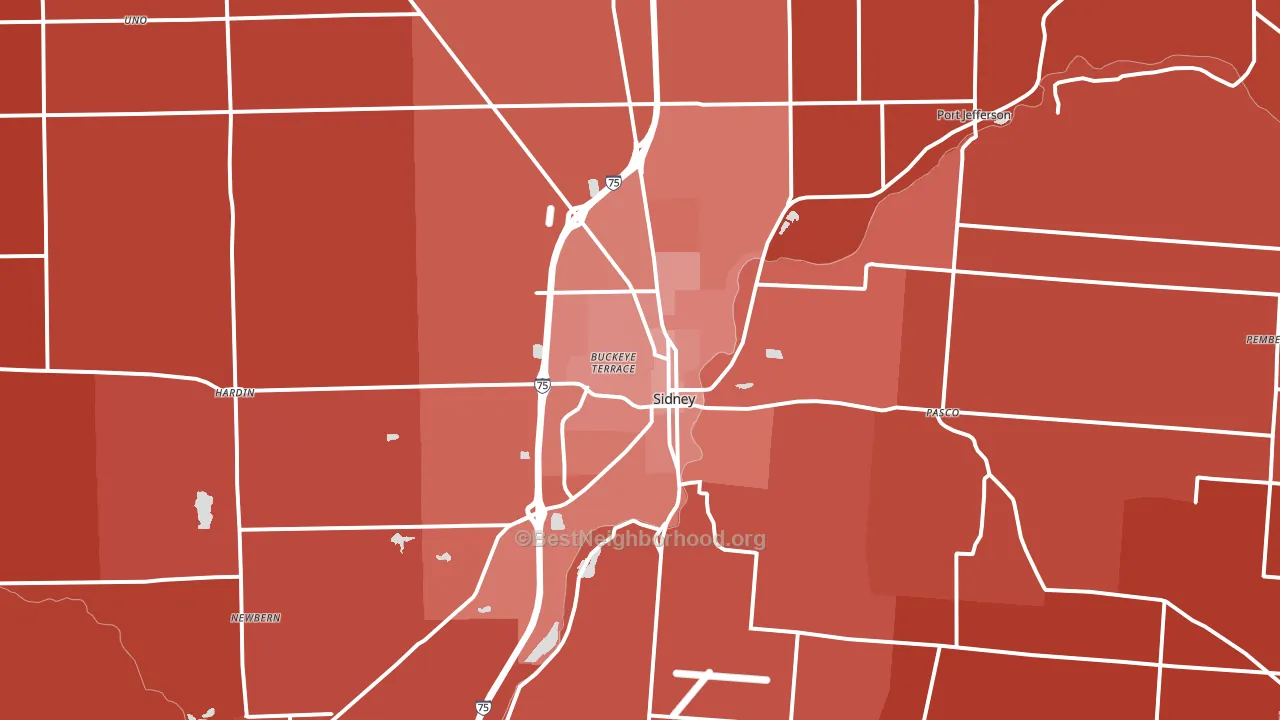 45365, OH block-group political-lean map
