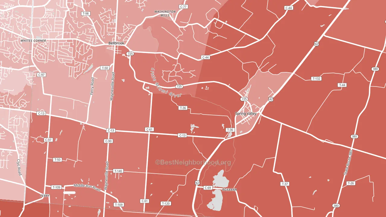 45370, OH block-group political-lean map