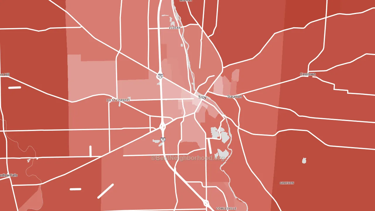 45373, OH block-group political-lean map