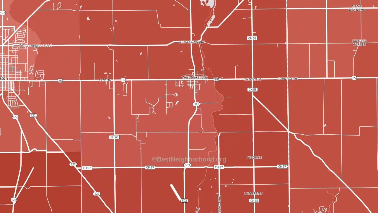 45381, OH block-group political-lean map