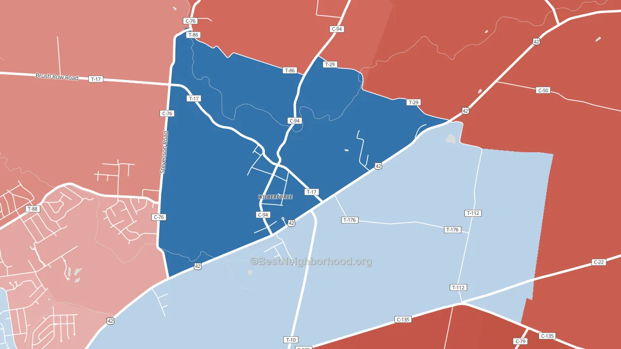 45384, OH block-group political-lean map