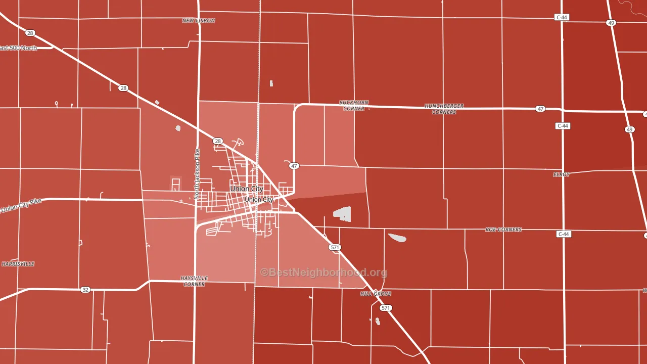 45390, OH block-group political-lean map