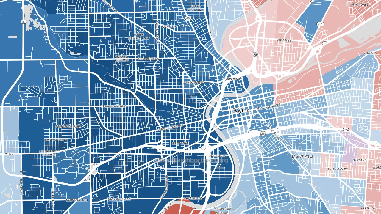 45402, OH block-group political-lean map