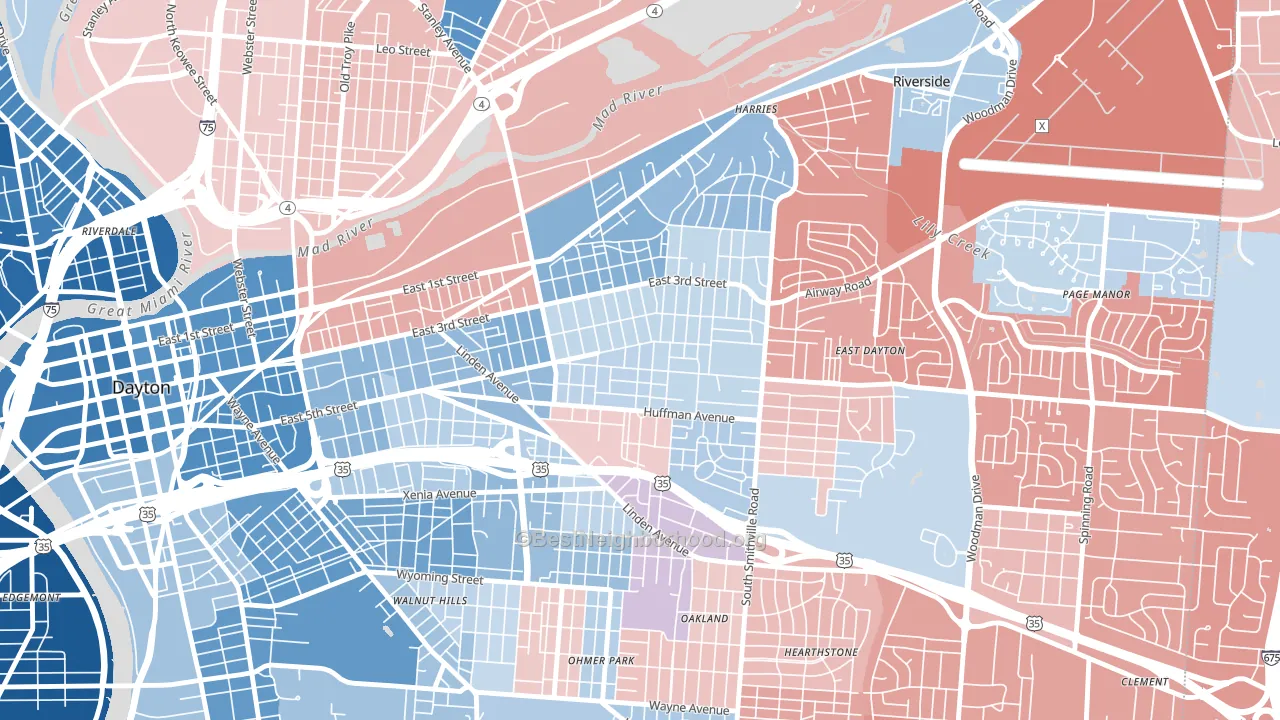 45403, OH block-group political-lean map