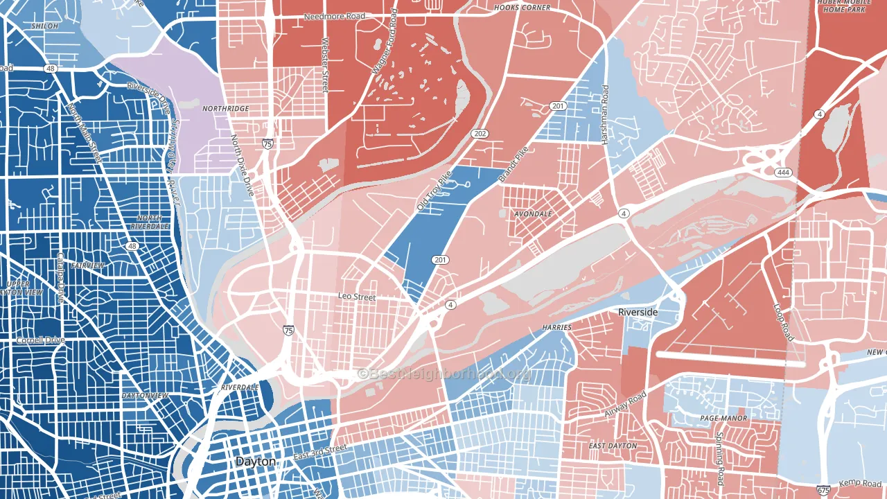 45404, OH block-group political-lean map