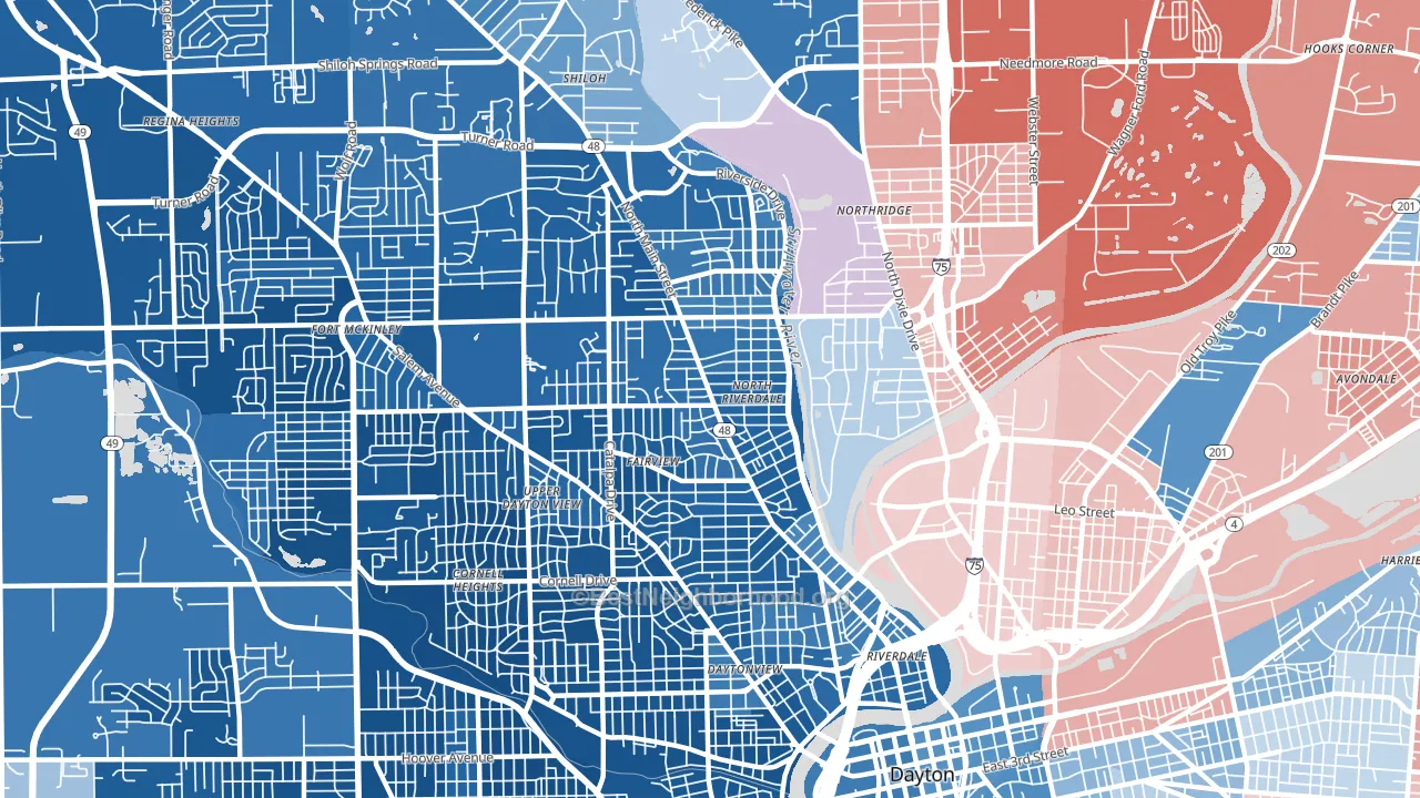 45405, OH block-group political-lean map