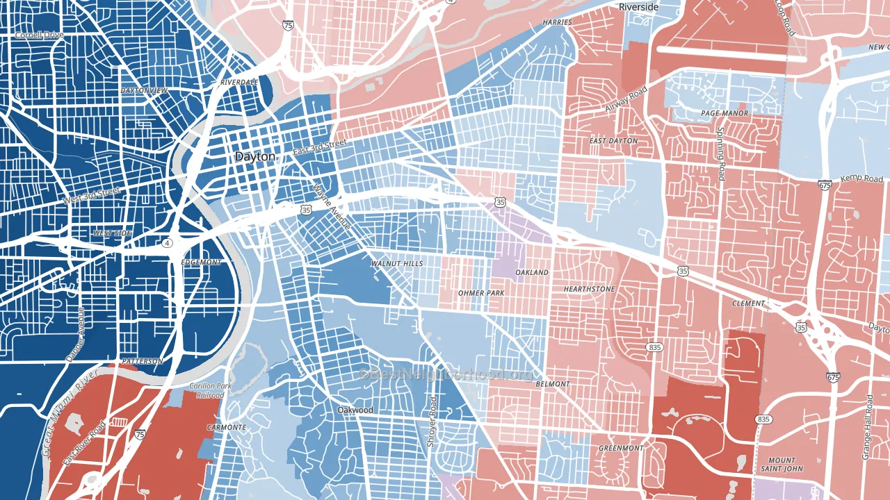 45410, OH block-group political-lean map